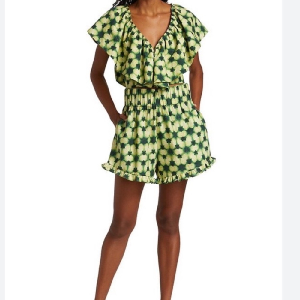 Amur Tie Dye‎ Green and Yellow Ruffle Hem Shorts Set XS